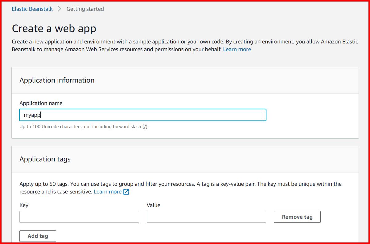 Picture showing the section for entering the application name in the create application screen